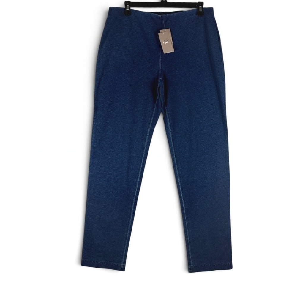 J. Jill Knit Denim Pants Blue Fog Womens S Straight Leg Pull On Stretch NWT